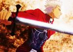  amebeat archer dark_skin fate/stay_night fate_(series) male short_hair sword weapon white_hair 