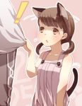  animal_ears cat_ears cat_tail chick74 child doujima_nanako dress narukami_yuu persona persona_4 pink_background short_twintails tail twintails 