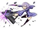  boots casing_ejection firing gia gun hoodie knife muzzle_flash open_mouth original purple_eyes purple_hair scope shell_casing short_hair solo thigh-highs thigh_boots thighhighs violet_eyes weapon 