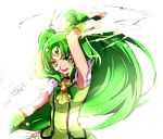  arm_up armpits bowtie brooch chiyo_(rotsurechiriha) choker cure_march green_eyes green_hair hair_ornament head_wings jewelry long_hair looking_at_viewer magical_girl midorikawa_nao open_mouth ponytail precure rough simple_background smile smile_precure! solo tiara white_background 