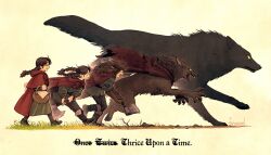  1girl animal animal_ears artist_name axe basket black_footwear body_fur boots braid brown_fur brown_hair cape capelet commentary dimension_20 dress dungeons_&amp;_dragons english_commentary english_text feriowind from_side full_moon fur-trimmed_footwear fur_trim green_dress holding holding_axe holding_basket knee_boots long_hair looking_ahead moon multiple_forms multiple_views open_mouth red_cape red_capelet running signature smile transformation twin_braids werewolf wolf wolf_ears wolf_girl yellow_background yellow_eyes ylfa_snorgelsson 