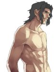  black_eyes black_hair caster_(fate/zero) fate/zero fate_(series) honda_yuita male manly muscle nude ponytail solo white_background young 