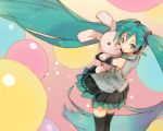  bad_id bunny detached_sleeves green_eyes green_hair hatsune_miku headset holding long_hair rabbit shery skirt solo stuffed_animal stuffed_toy thigh-highs thighhighs twintails very_long_hair vocaloid 