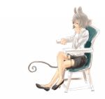 alternate_costume animal_ears chair chin_rest crossed_legs full_body grey_hair kotaro-nosuke legs_crossed mouse_ears mouse_tail nazrin red_eyes shirt short_hair simple_background sitting skirt solo tail touhou white_background 