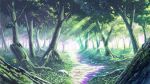  forest grass highres moss nature no_humans original path roots scenery sprout sunbeam sunlight tree tree_stump tsutomu_momouchi vines 