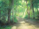 bad_id forest grass nature no_humans original path scenery sunbeam sunlight traditional_media tree you_(shimizu) 