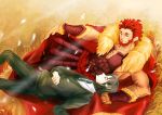  absurdres armor black_hair cape fate/zero fate_(series) feathers highres male multiple_boys red_eyes red_hair redhead rider_(fate/zero) sleeping suishi666 waver_velvet 
