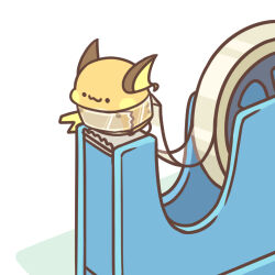  :3 cafe_(chuu_no_ouchi) chibi full_body lowres pokemon pokemon_(creature) raichu simple_background solid_oval_eyes solo standing tape undersized_animal white_background wrapped_up 