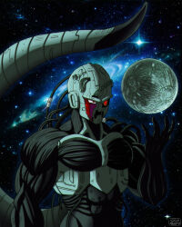  1boy absurdres big_gete_star cable commentary_request commission cooler_(dragon_ball) cyborg dragon_ball dragon_ball_z galaxy highres male_focus meta-cooler muscular muscular_male salvamakoto signature solo space spanish_commentary tail upper_body 