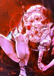  ascot bad_id bandage bandages blood brooch flandre_scarlet flower hand_holding holding_hands injury jewelry miiru mouth_hold petals red_eyes red_rose rose short_hair side_ponytail sitting solo the_embodiment_of_scarlet_devil thigh-highs thighhighs thorns touhou white_legwear wings 