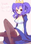  blue_eyes blush breasts character_request cleavage crown empoleon glasses happy_birthday nakamura_sandayo panties panties_under_pantyhose pantyhose personification pokemon purple_hair simple_background solo translated translation_request twintails underwear white_background 