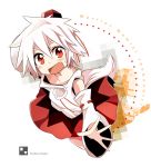 bare_shoulders blush detached_sleeves from_above hat inubashiri_momiji looking_up matsuri_uta open_mouth pom_pom_(clothes) red_eyes short_hair solo tail tokin_hat touhou white_hair wolf_tail 