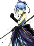  bare_shoulders blue_eyes blue_hair dewott gloves japanese_clothes personification pokemon samurai sword tegaki topknot weapon 