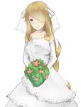  bare_shoulders blonde_hair blue_eyes bouquet bridal_veil choker drawfag dress elbow_gloves flower gloves hair_over_one_eye lace-trimmed_gloves lace_gloves long_hair pokemon pokemon_(game) pokemon_dppt saviala shirona_(pokemon) solo veil very_long_hair wedding_dress 