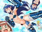  abs armpits boots clenched_teeth flat_chest gloves idolmaster jewelry kisaragi_chihaya loincloth midriff navel necklace nightmare_blood nonowa oku_(okumen) producer_(idolmaster) snot striped striped_legwear swimsuit thigh-highs thighhighs 