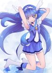  :p aoki_reika arms_up bike_shorts blue_dress blue_eyes blue_hair boots choker cure_beauty cure_blue_(aoryu) dress hair_tubes head_wings long_hair magical_girl precure skirt smile smile_precure! solo tiara tongue water white_background 