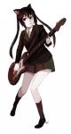  animal_ears cat_ears gokotan guitar instrument k-on! long_hair monochrome nakano_azusa school_uniform solo white_background 