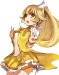 :d bike_shorts blonde_hair bow cure_peace double_v dress hair_ornament jonasan kise_yayoi long_hair magical_girl open_mouth ponytail precure shorts_under_skirt simple_background smile smile_precure! solo suite_precure v white_background wrist_cuffs yellow_dress yellow_eyes 
