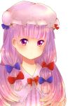 bad_id blue_eyes blush bow bust dress hair_bow hat highres long_hair looking_at_viewer multicolored_eyes patchouli_knowledge pink_eyes purple_eyes purple_hair solo star touhou yagura_miketa 