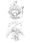  1girl ahoge anger_vein angry comic feathered_wings harpy monochrome monster_girl nukomasu original solo stomping talons translation_request wings 