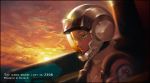  blonde_hair cockpit fate/zero fate_(series) graham_aker green_eyes gundam gundam_00 helmet male pilot_suit solo sunset xiling 