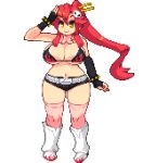  bikini_top breasts cleavage fingerless_gloves gloves hair_ornament large_breasts lowres navel pixel_art plump ponytail red_hair redhead salute scarf short_shorts shorts smile tengen_toppa_gurren_lagann thick_thighs thigh-highs thighhighs thighs transparent_background yoko_littner yumurama 