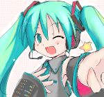  1girl blush green_eyes green_hair hatsune_miku long_hair looking_at_viewer lowres necktie oekaki open_mouth shichinose smile solo twintails vocaloid 