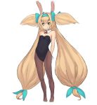  animal_ears blazblue blonde_hair bunny_ears bunny_girl bunnysuit chiwino collar hairband long_hair looking_at_viewer low-tied_long_hair pantyhose platinum_the_trinity quad_tails very_long_hair yellow_eyes 