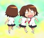  animated animated_gif brown_hair chibi clone kill_me_baby multiple_girls necktie oribe_yasuna running school_uniform short_hair skirt 