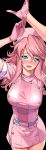  arm_up artist_request blue_eyes blush breasts gloves hat long_hair media_(quiz_magic_academy) nurse nurse_cap open_mouth pink_hair quiz_magic_academy wavy_hair 