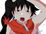  araragi_karen black_eyes black_hair fried_egg hair_ornament monogatari_(series) nisemonogatari open_mouth side_ponytail toothbrush 