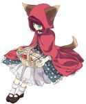  cloak dosanko dress floral_print green_eyes hood little_red_riding_hood little_red_riding_hood_(grimm) mary_janes picnic_basket red_hair redhead shoes tail wolf_ears wolf_tail 