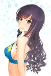  1girl amagami bikini bikini_top black_hair blue_eyes breasts kishida-shiki long_hair morishima_haruka open_mouth sideboob smile solo swimsuit 