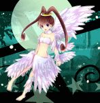  angel_wings bare_shoulders barefoot brown_hair digimon digimon_xros_wars feathers halo high_ponytail long_hair luminamon midriff navel open_mouth purple_eyes ruka192 single_wing smile split_ponytail twintails violet_eyes wings 