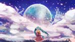  1girl aqua_hair cloud clouds coat crying full_moon gloves hands_on_own_chest hatsune_miku itamidome long_hair mittens moon open_mouth petals skirt sky solo star stars twintails very_long_hair vocaloid 