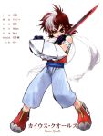  brown_eyes brown_hair caius_qualls character_name gauntlets inomata_mutsumi male multicolored_hair official_art pants serious shirt shoes sword tales_of_(series) tales_of_the_tempest two-tone_hair weapon white_background white_hair 