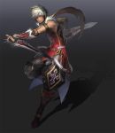  armor bare_shoulders boots dual_wielding gauntlets heroes_lore_v knife male red_eyes repi987 scarf solo white_hair 