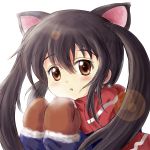  bad_id black_hair brown_eyes cat_ears daiso k-on! long_hair mittens nakano_azusa scarf twintails 