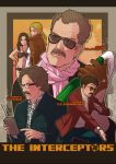  3boys bikini champagne controller facial_hair fur_coat glasses james_may jeremy_clarkson meiyama_takanagi molotov_cocktail multiple_boys multiple_girls mustache remote_control richard_hammond sunglasses swimsuit the_interceptors top_gear 