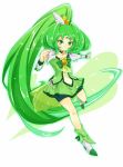  bike_shorts bow bowtie choker circlet cure_march dress e.f.cat green green_dress green_eyes green_hair long_hair magical_girl midorikawa_nao ponytail precure ribbon shoes shorts_under_skirt skirt smile smile_precure! solo tri_tails very_long_hair white_background wrist_cuffs 