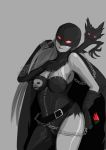  artist_request asymmetrical_clothes asymmetrical_clothing black_lipstick breasts catsuit chain chains claws digimon digimon_adventure glowing glowing_eyes ladydevimon large_breasts leather_suit lipstick long_hair makeup mouya_(sars) red_eyes scar silver_hair simple_background single_elbow_glove single_glove skull solo stitches torn_clothes 