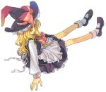  blonde_hair bow dosanko dress hair_bow hat kirisame_marisa long_hair mary_janes shoes sitting solo touhou witch witch_hat yellow_eyes 