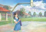  basketball_hoop chong_feigiap cloud copyright_request grin school_uniform sky smile tree twintails 