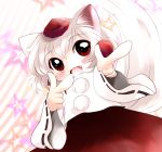  fangs hat highres inubashiri_momiji red_eyes tail tokin_hat touhou white_hair wolf_ears wolf_tail yume_shokunin 