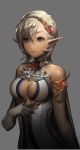  breasts center_opening cleavage cravat elbow_gloves elf gloves hairband heroes_lore_v large_breasts pointy_ears purple_eyes repi987 short_hair solo violet_eyes white_hair 