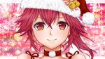  bare_shoulders bell christmas close cul earrings face hat jewelry jingle_bell long_hair looking_at_viewer masami_chie portrait red_eyes red_hair santa_hat smile solo vocaloid 