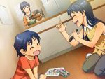  blue_hair blush brother_and_sister chiaki_rakutarou child_drawing closed_eyes drawing eyes_closed idolmaster kisaragi_chihaya kisaragi_yuu marker microphone open_mouth short_hair siblings singing smile 