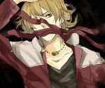  barnaby_brooks_jr blonde_hair green_eyes jacket jewelry male mmff06 necklace no_glasses one_eye_covered red_jacket ribbon solo tiger_&amp;_bunny 