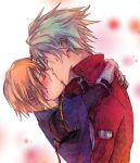  blazblue blonde_hair blush brothers closed_eyes incest jin_kisaragi kisaragi_jin kiss male multiple_boys ragna_the_bloodedge short_hair siblings simple_background white_hair yaoi 