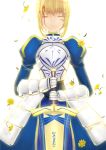  302lion ahoge armor armored_dress avalon_(fate/stay_night) blonde_hair blood blood_on_face closed_eyes dress excalibur eyes_closed fate/stay_night fate_(series) gauntlets hands_on_hilt saber sheath sheathed solo sword weapon 